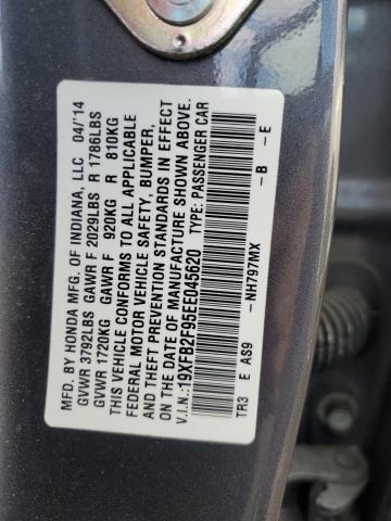 19XFB2F95EE045620 - 2014 HONDA CIVIC EXL ნაცრისფერი ფოტო 12