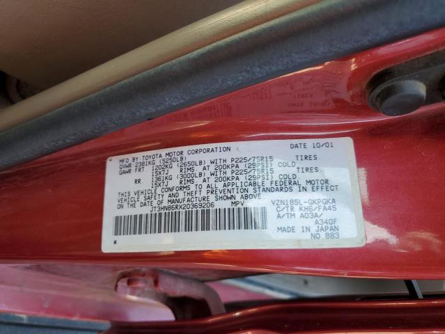 JT3HN86RX20369206 - 2002 TOYOTA 4RUNNER SR5 RED photo 12