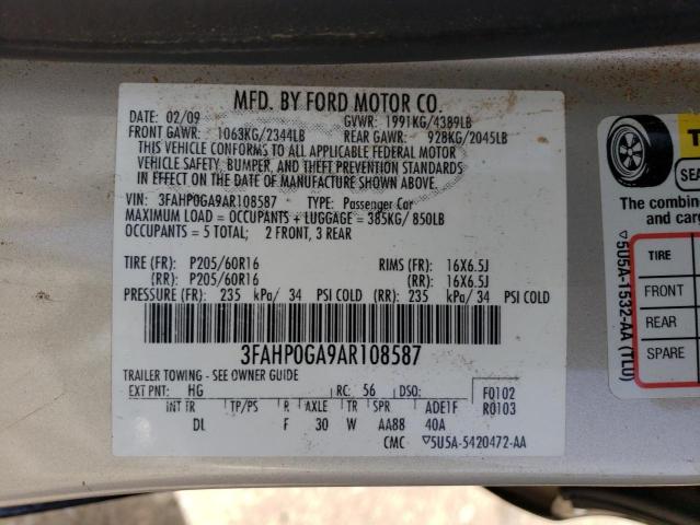 3FAHP0GA9AR108587 - 2010 FORD FUSION S BLACK photo 13