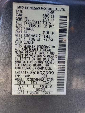 5N1AR18U86C607399 - 2006 NISSAN PATHFINDER LE ნაცრისფერი ფოტო 13