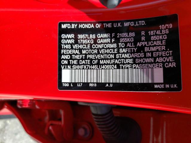 SHHFK7H46LU406924 - 2020 HONDA CIVIC SPORT 红色 照片 12