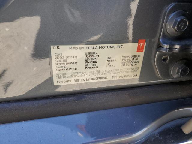 5YJSA1CN2CFP01342 - 2012 TESLA MODEL S 灰色 照片 12