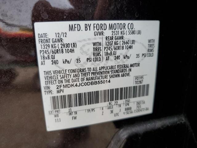 2FMDK4JC0DBB55014 - 2013 FORD EDGE SEL BLACK photo 13