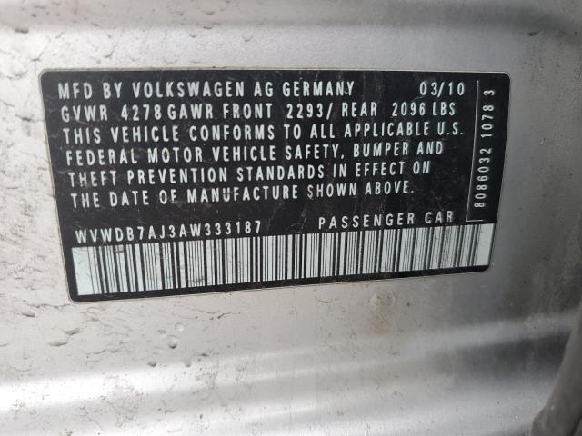 WVWDB7AJ3AW333187 - 2010 VOLKSWAGEN GOLF SILVER photo 13