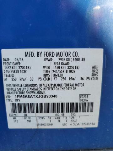 1FM5K8ATXJGB93348 - 2018 FORD EXPLORER POLICE INTERCEPTOR 蓝色 照片 13