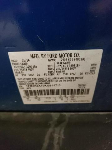 1FM5K8AT0KGB15713 - 2019 FORD EXPLORER POLICE INTERCEPTOR 蓝色 照片 13