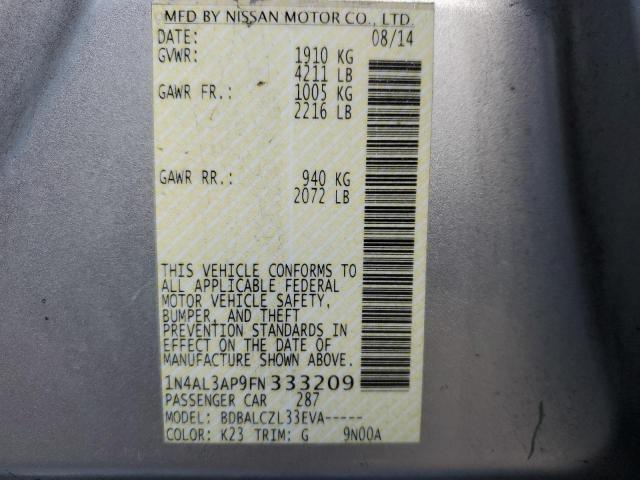 1N4AL3AP9FN333209 - 2015 NISSAN ALTIMA 2.5 SILVER photo 12