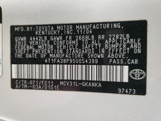 4T1FA38P95U054399 - 2005 TOYOTA CAMRY SOLA SE WHITE photo 13