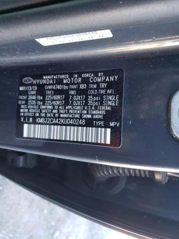 KM8J2CA42KU040248 - 2019 HYUNDAI TUCSON SE GRAY photo 12