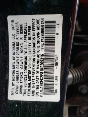 19XFC2F81KE209316 - 2019 HONDA CIVIC SPORT 黑色 照片 12