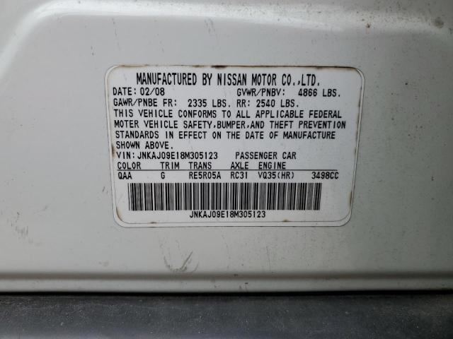 JNKAJ09E18M305123 - 2008 INFINITI EX35 BASE Սպիտակ լուսանկար 12