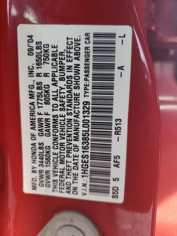 1HGES16385L001329 - 2005 HONDA CIVIC DX VP RED photo 10