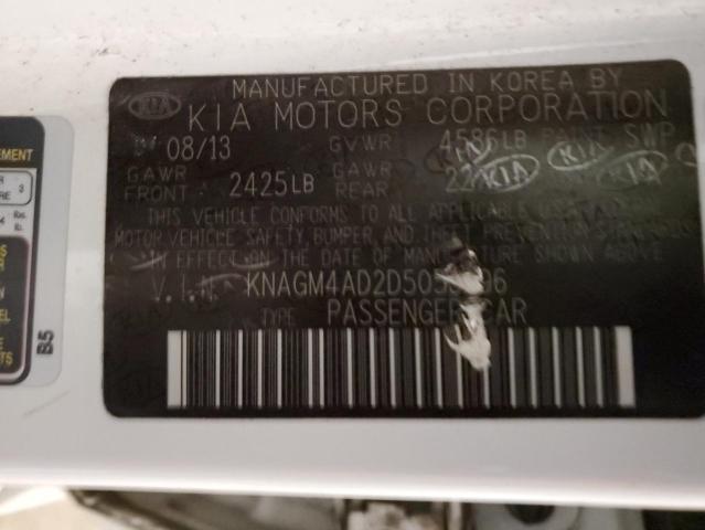 KNAGM4AD2D5053896 - 2013 KIA OPTIMA HYBRID WHITE photo 12