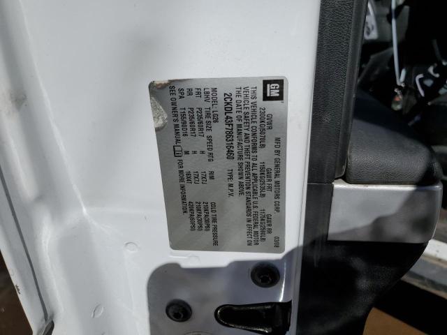 2CKDL43F786316460 - 2008 PONTIAC TORRENT WHITE photo 13