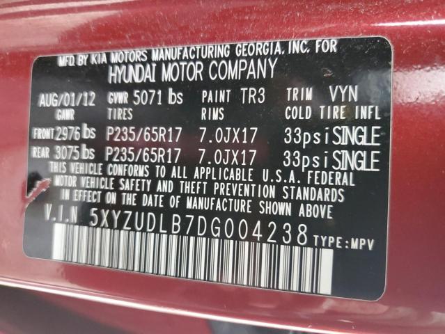 5XYZUDLB7DG004238 - 2013 HYUNDAI SANTA FE S RED photo 13