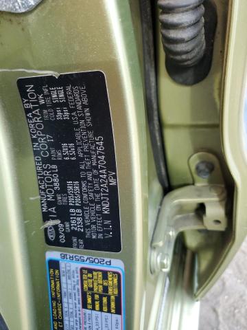 KNDJT2A24A7047645 - 2010 KIA SOUL + GREEN photo 12