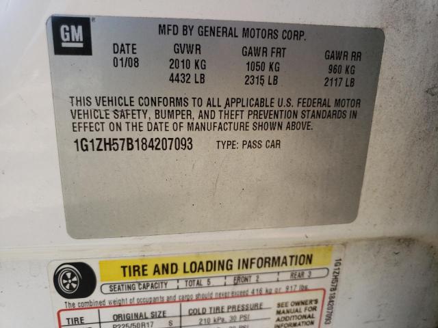 1G1ZH57B184207093 - 2008 CHEVROLET MALIBU 1LT WHITE photo 12