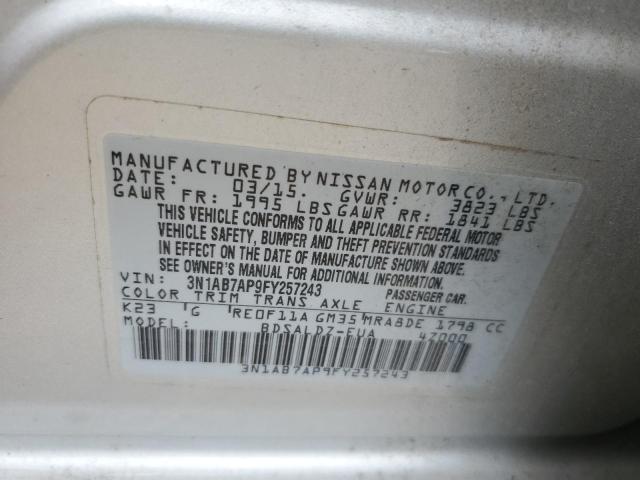 3N1AB7AP9FY257243 - 2015 NISSAN SENTRA S SILVER photo 12