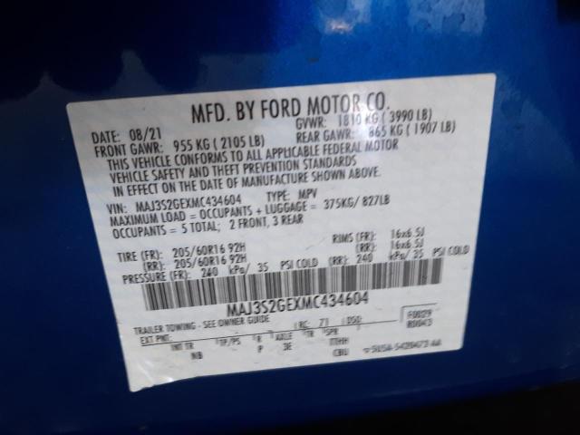 MAJ3S2GEXMC434604 - 2021 FORD ECOSPORT SE Bleu photo 13