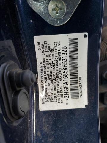 2HGFA16858H531326 - 2008 HONDA CIVIC EX BLUE photo 12