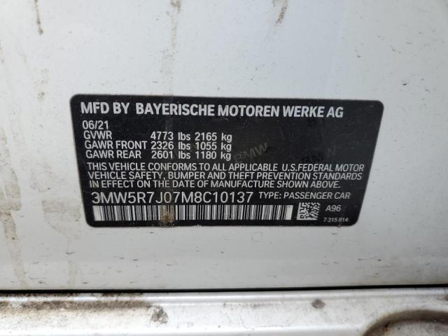 3MW5R7J07M8C10137 - 2021 BMW 330XI WHITE photo 12