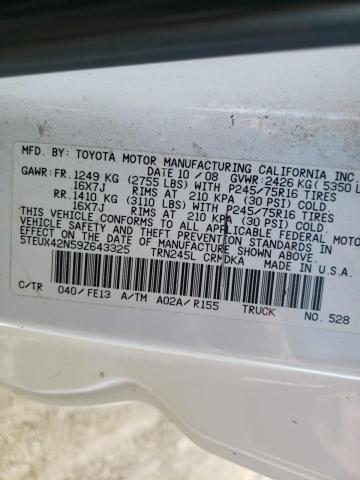 5TEUX42N59Z643325 - 2009 TOYOTA TACOMA ACCESS CAB Ақ фото 12