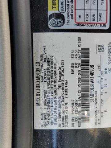 3FADP0L31AR140908 - 2010 FORD FUSION HYBRID BLACK photo 12