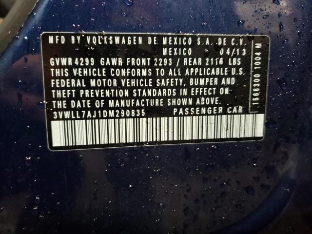 3VWLL7AJ1DM290835 - 2013 VOLKSWAGEN JETTA TDI BLUE photo 12