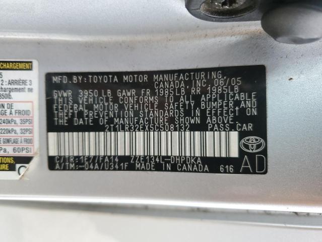 2T1LR32EX5C508132 - 2005 TOYOTA COROLLA MA BASE SILVER photo 13