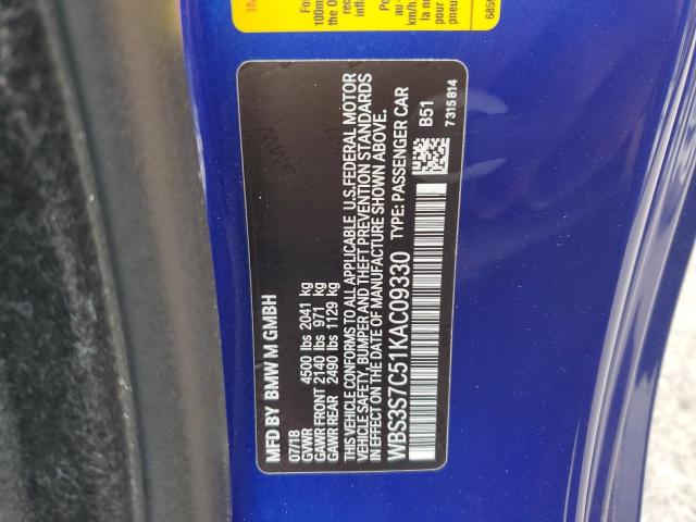 WBS3S7C51KAC09330 - 2019 BMW M4 CS BLUE photo 12