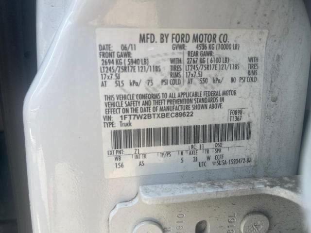 1FT7W2BTXBEC89622 - 2011 FORD F250 SUPER DUTY WHITE photo 10