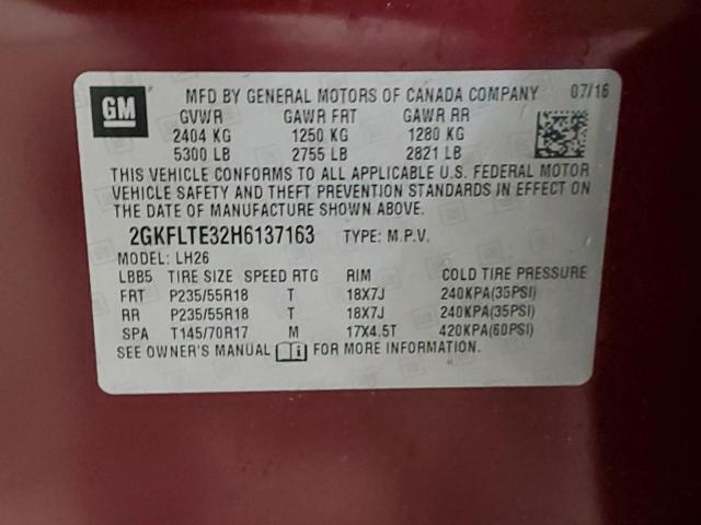 2GKFLTE32H6137163 - 2017 GMC TERRAIN SLE RED photo 12