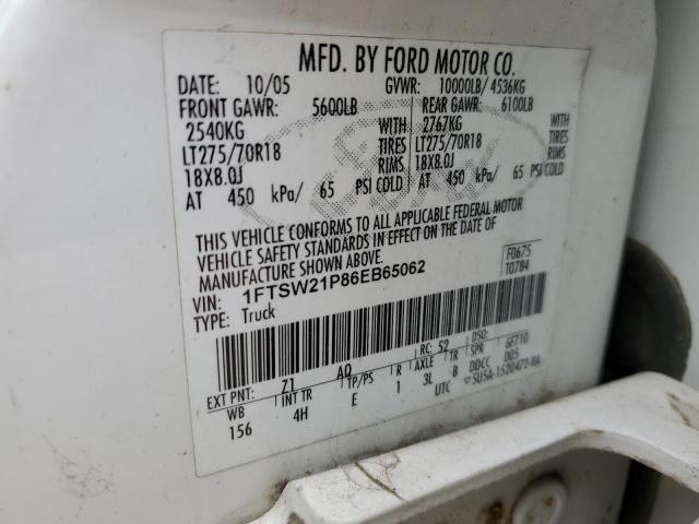 1FTSW21P86EB65062 - 2006 FORD F250 SUPER DUTY WHITE photo 12