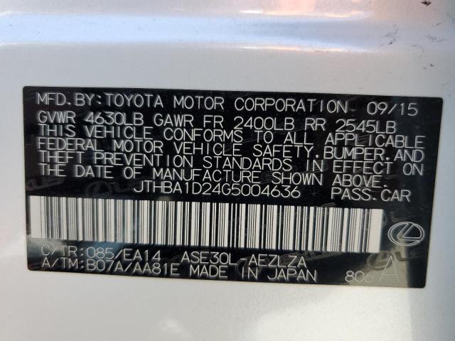 JTHBA1D24G5004636 - 2016 LEXUS IS 200T WHITE photo 12