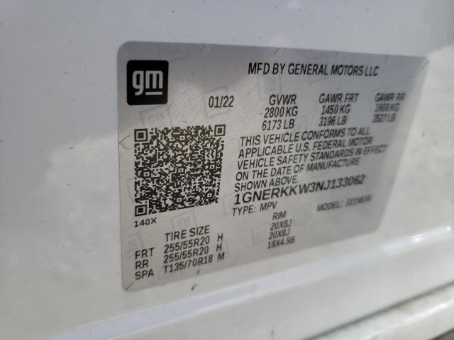 1GNERKKW3NJ133062 - 2022 CHEVROLET TRAVERSE PREMIER WHITE photo 13