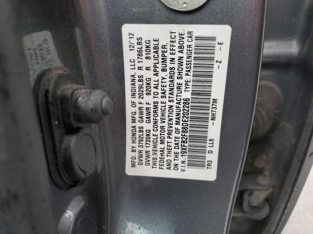 19XFB2F88DE202286 - 2013 HONDA CIVIC EX GRAY photo 12