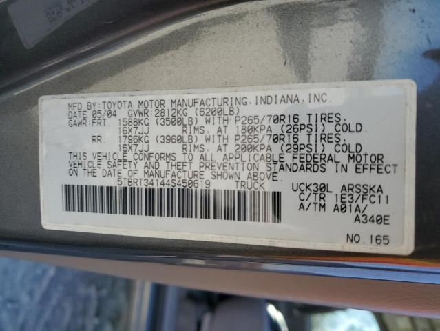 5TBRT34144S450619 - 2004 TOYOTA TUNDRA ACCESS CAB SR5 GRAY photo 13