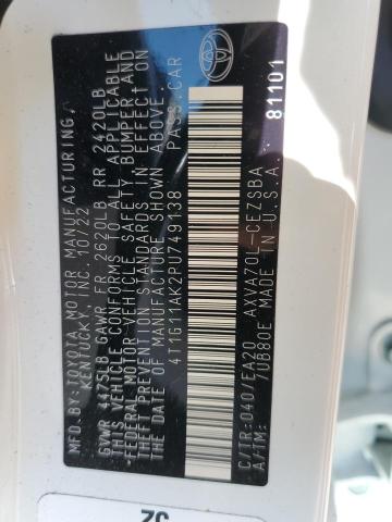 4T1G11AK2PU749138 - 2023 TOYOTA CAMRY SE NIGHT SHADE WHITE photo 13