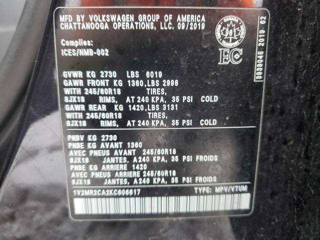 1V2MR2CA2KC606617 - 2019 VOLKSWAGEN ATLAS SEL Qara foto 12