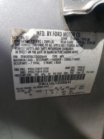 2FMGK5DC7CBD00644 - 2012 FORD FLEX LIMITED SILVER photo 13