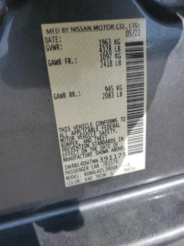 1N4BL4DV7NN391175 - 2022 NISSAN ALTIMA SV GRAY photo 12