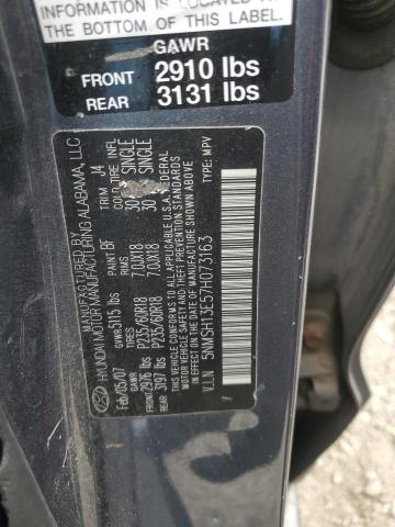 5NMSH13E57H073163 - 2007 HYUNDAI SANTA FE SE BLUE photo 13