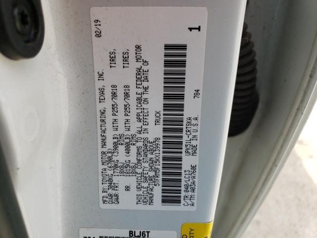 5TFRM5F15KX139978 - 2019 TOYOTA TUNDRA DOUBLE CAB SR/SR5 WHITE photo 12