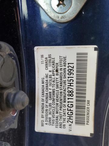 2HGFG11887H519921 - 2007 HONDA CIVIC EX BLUE photo 12