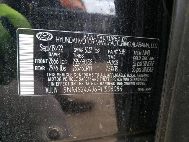 5NMS24AJ6PH506086 - 2023 HYUNDAI SANTA FE SEL BLACK photo 12