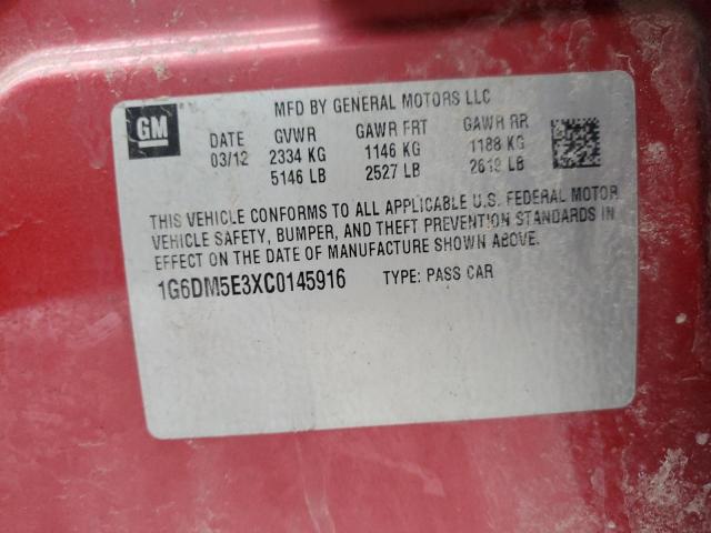 1G6DM5E3XC0145916 - 2012 CADILLAC CTS PERFORMANCE COLLECTION Kırmızı fotoğraf 12