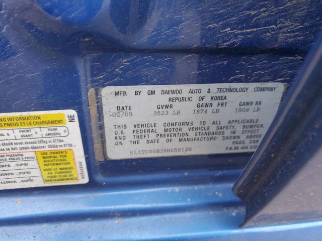 KL1TD56E39B658129 - 2009 CHEVROLET AVEO LS 蓝色 照片 12