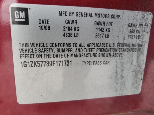 1G1ZK57789F171731 - 2009 CHEVROLET MALIBU LTZ მუქწითელი ფოტო 10