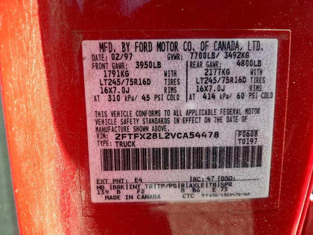 2FTFX28L2VCA54478 - 1997 FORD F250 RED photo 12