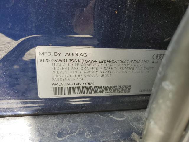 WAU8DAF81MN007524 - 2021 AUDI A8 L BLUE photo 12